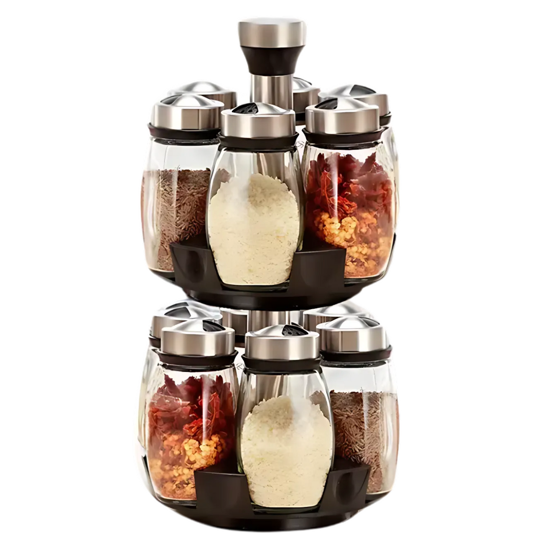 Stylowy Obrotowy Przyprawnik Ze Stali Nierdzewnej Z 12 Słoiczkami