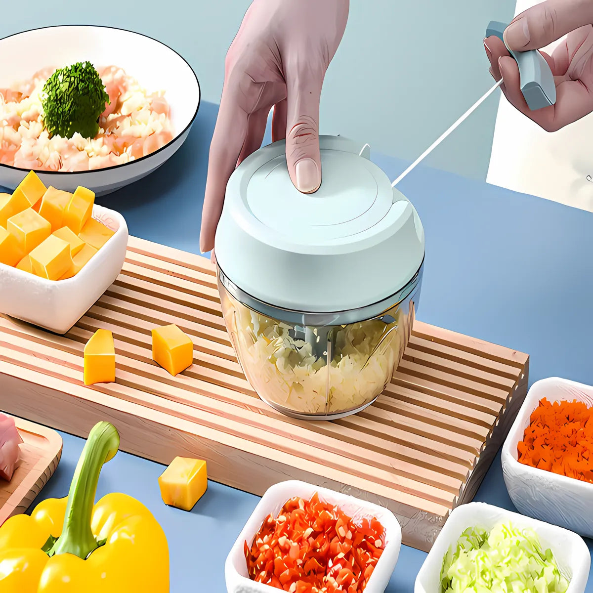 Niebieski Ręczny Rozdrabniacz Żywności – Wielofunkcyjne Narzędzie Kuchenne
