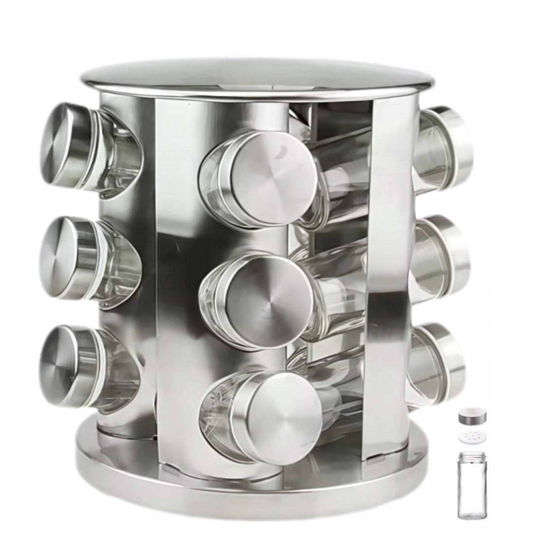 Stalowy Obrotowy Stojak na Przyprawy – Praktyczny Organizer Kuchenny-1