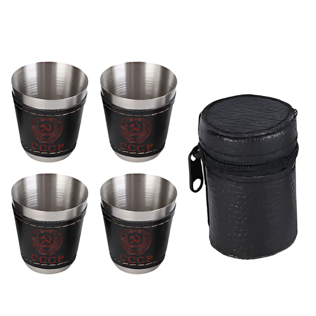 Zestaw Piersiówka, Kieliszki i Etui ze Stali Nierdzewnej – Elegancki Komplet-3