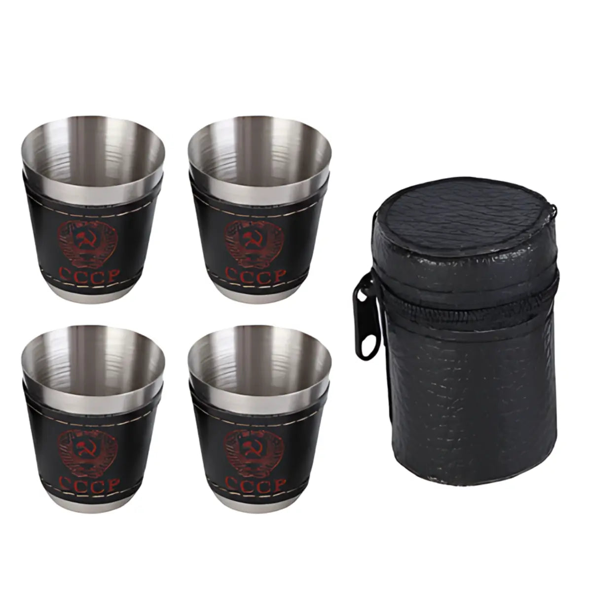 Zestaw Piersiówka, Kieliszki i Etui ze Stali Nierdzewnej – Elegancki Komplet-3