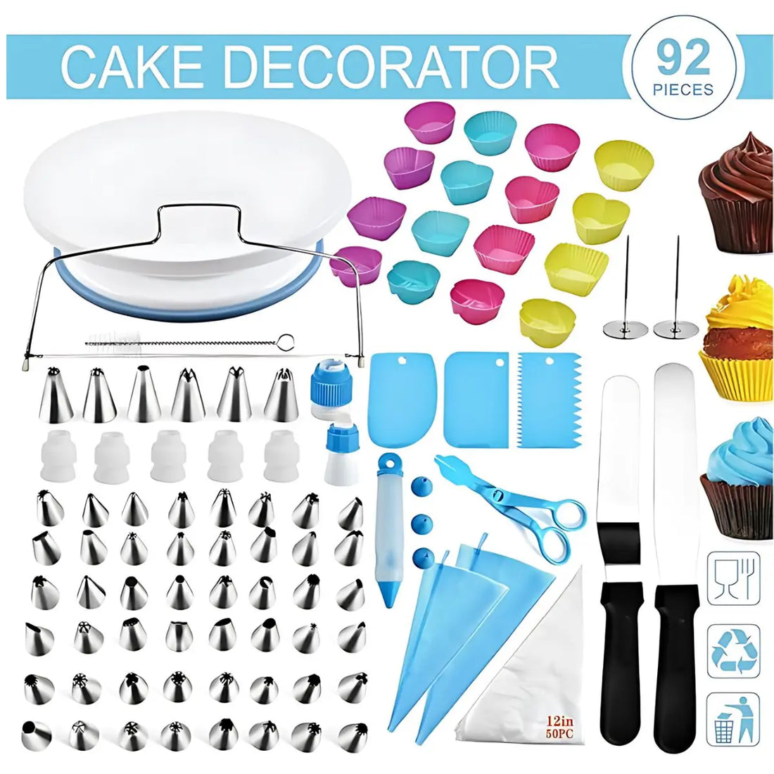 Kompletny Zestaw Cukierniczy do Dekoracji – 92 Elementy do Dekorowania Wypieków