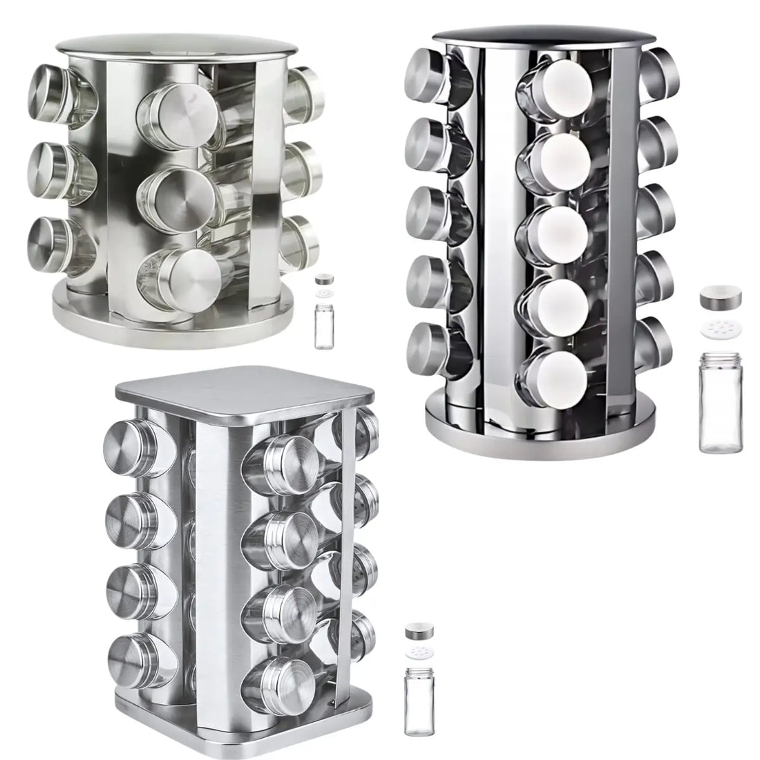 Stalowy Obrotowy Stojak na Przyprawy – Praktyczny Organizer Kuchenny-1