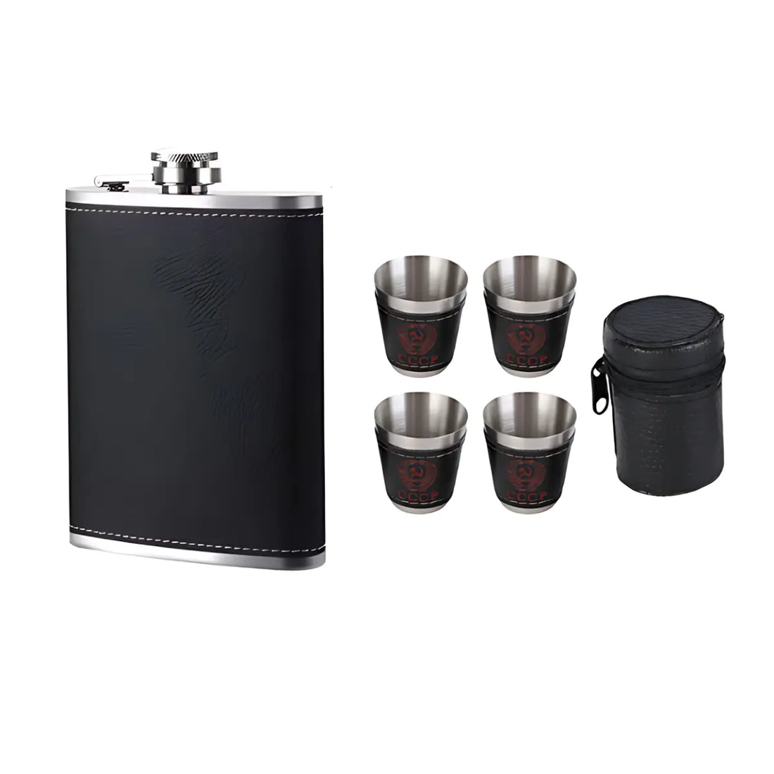 Zestaw Piersiówka, Kieliszki i Etui ze Stali Nierdzewnej – Elegancki Komplet-1